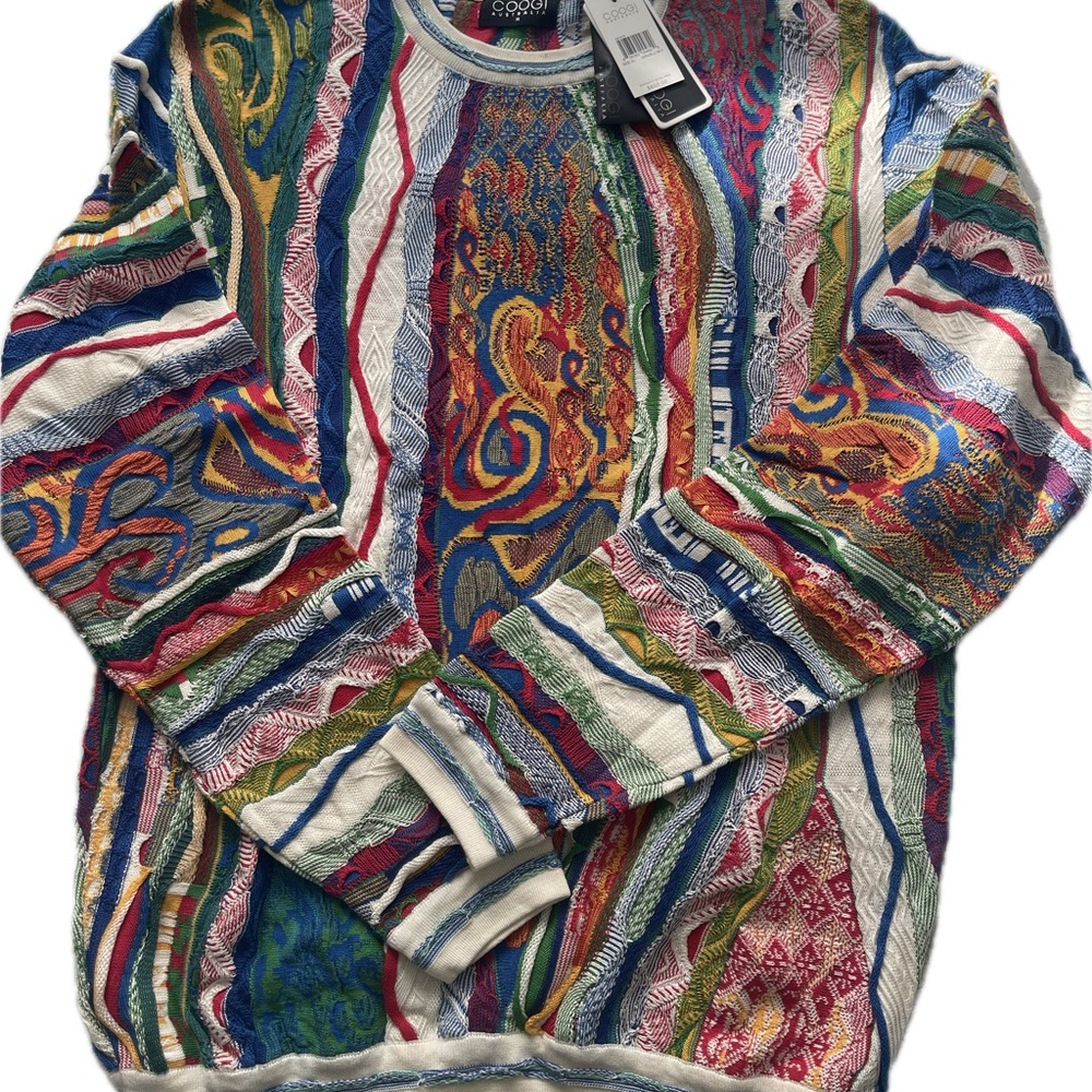 COOGI Luxury Abstract Textured Crewneck Sweater - Blue Red Green